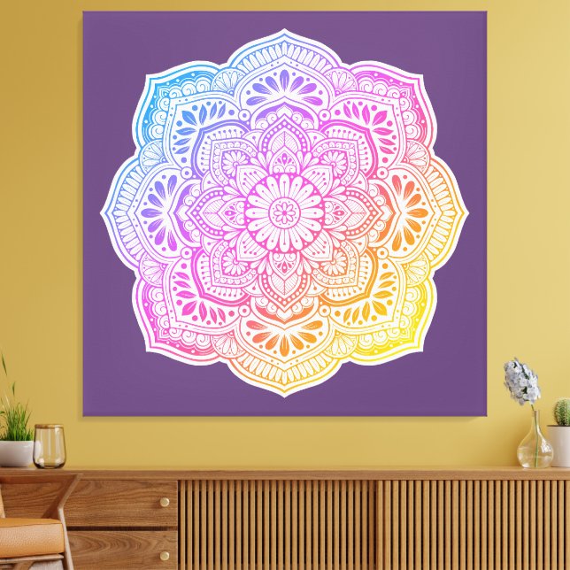 Prism Flower Mandala Stretched Canvas Print (Insitu (Vardagsrum))