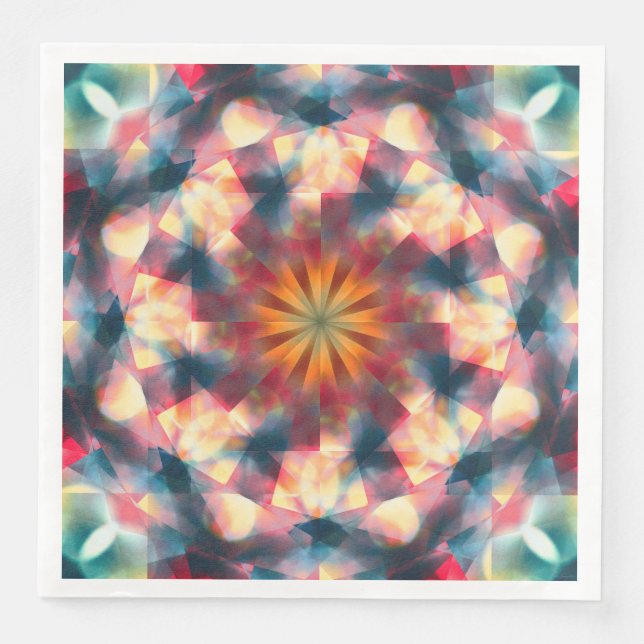Prismatic Kaleidoscopic Psychedelic Mandala Pappersservett (Framsida)