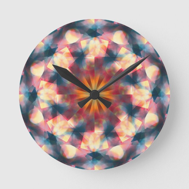 Prismatic Kaleidoscopic Psychedelic Mandala Rund Klocka (Framsida)
