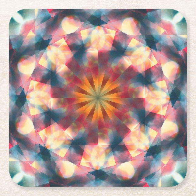 Prismatic Kaleidoscopic Psychedelic Mandala Underlägg Papper Kvadrat (Framsidan)