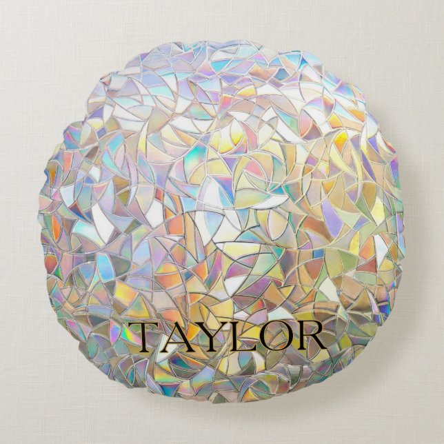 Prismatic Stained Glass Effect - Rainbow Prismatic Rund Kudde (Framsidan)