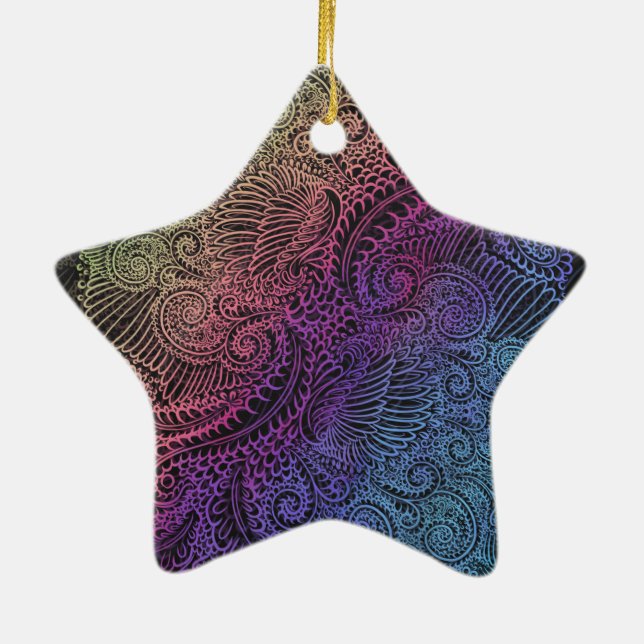 Prismatic Swirl | Regnbåge Feather Art Julgransprydnad Keramik (Baksidan)