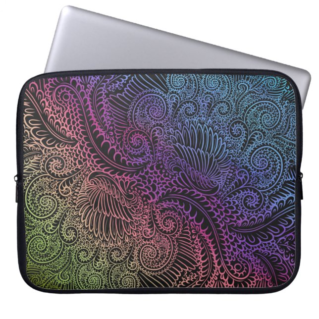 Prismatic Swirl | Regnbåge Feather Art Laptop Fodral (Framsidan)