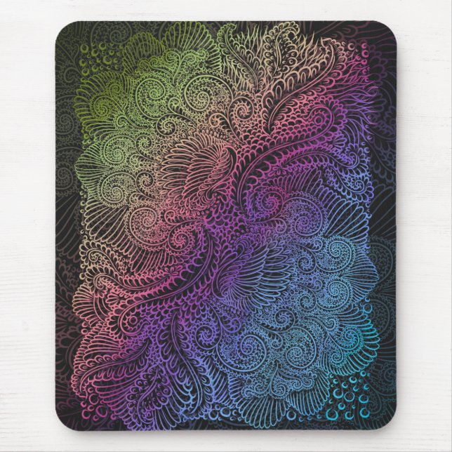 Prismatic Swirl | Regnbåge Feather Art Musmatta (Framsidan)
