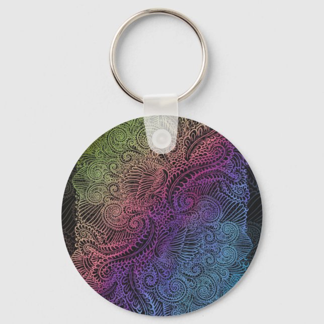 Prismatic Swirl | Regnbåge Feather Art Nyckelring (Framsida)