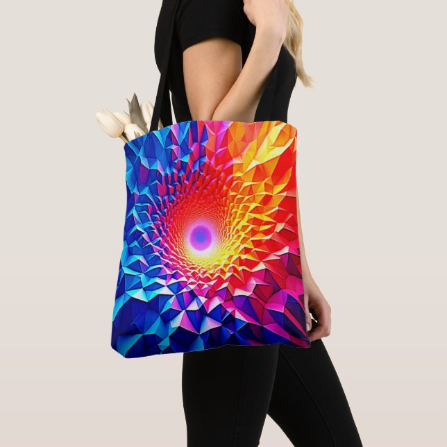 Prismatiskt geometriskt färgvirveldesign tygkasse (Närbild)