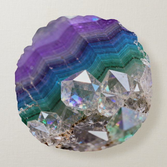 Prismatiskt kvartsfusion Vibrant kristalldesign Rund Kudde (Framsidan)
