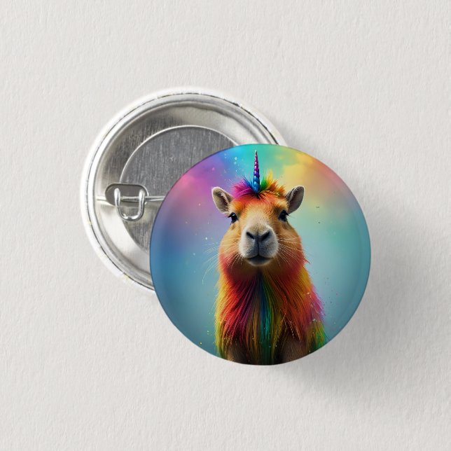 Prismhorn: Regnbåge Capybaraicorn Knapp (Framsida & baksida)