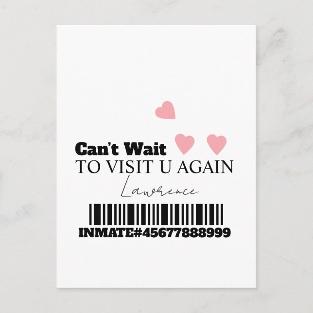 Prison Long Distance Cute Hearts Visit Vykort (Framsida)