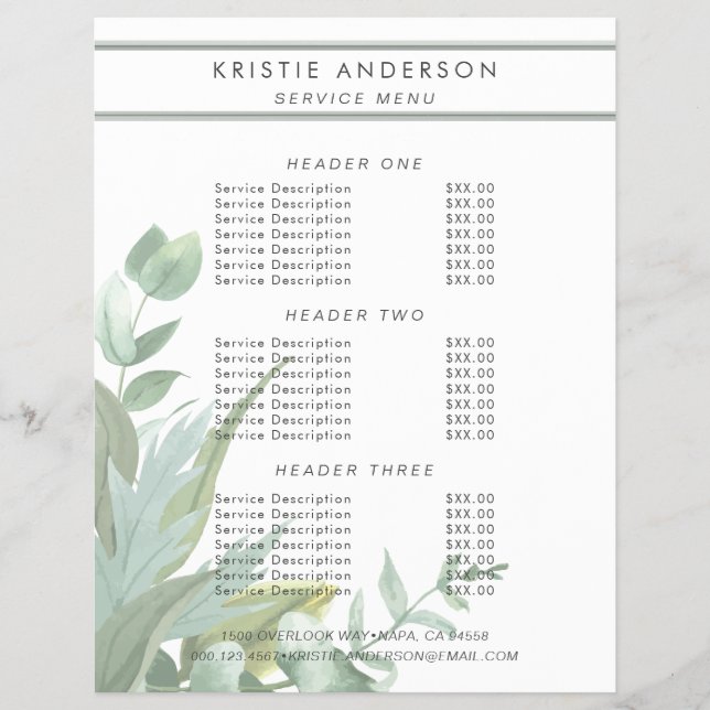 Prissättning och service för Löv av vattenfärgen E Reklamblad (Framsidan)