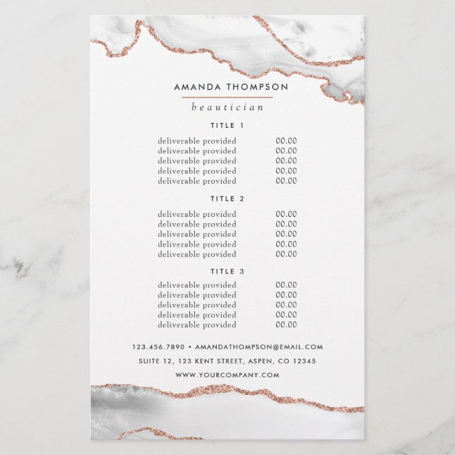 Prissättning och service för Vita och Ro Guld Flygblad (Framsidan)