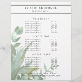 Prissättning och tjänster för akvarell eucalyptusb reklamblad