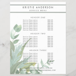 Prissättning och tjänster för akvarell eukalyptusb reklamblad