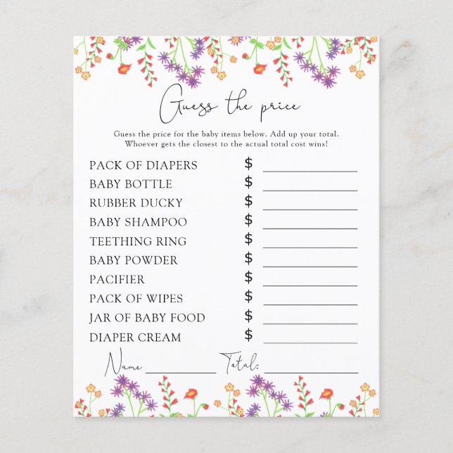 Prist gissningsspel för Wildblommor (Framsida)