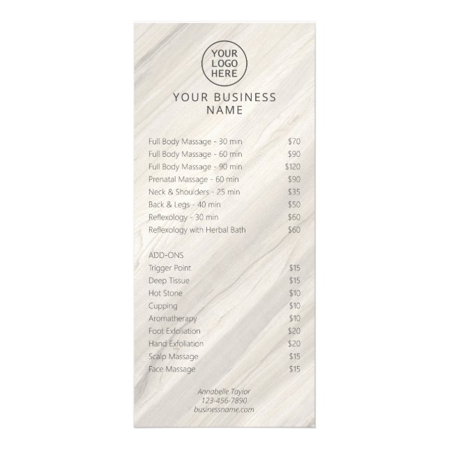 Prist kort för naturspa-salon (Framsidan)