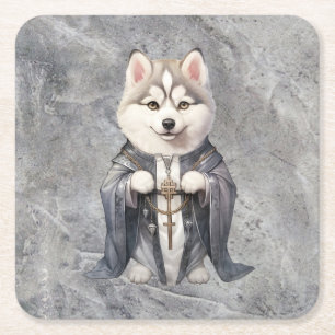 Prist Kung Siberian husky Hund Underlägg Papper Kvadrat