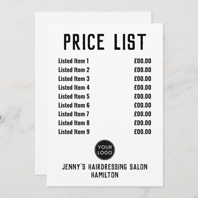 Prist listkort för Barbershop eller Hairdresser Julkort (Fram/baksida)