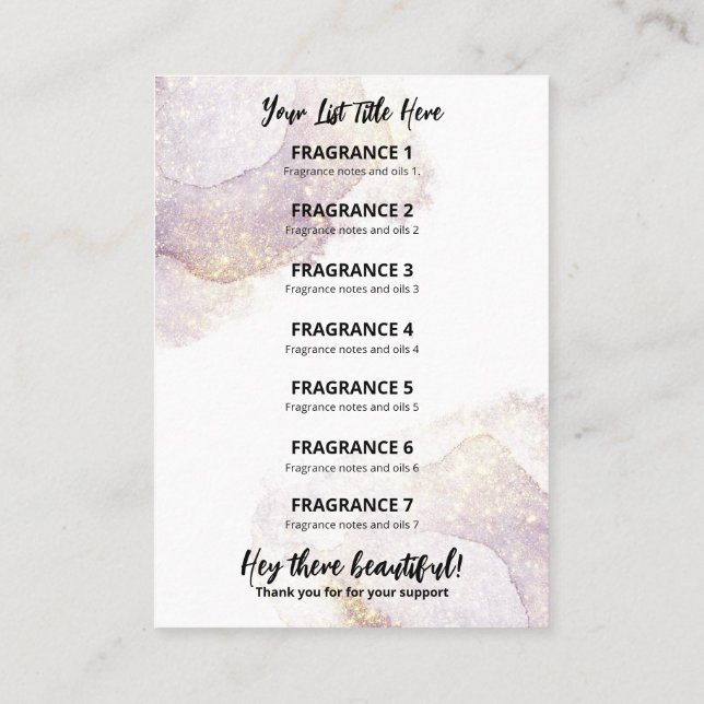 Prist listkort för Violet Alcohol Bläck Visitkort (Baksida)