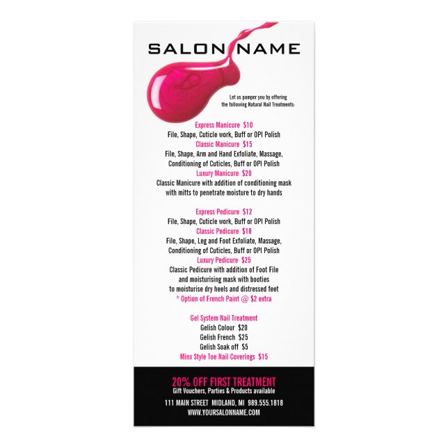 Prist Nail Salon-rasterkort Reklamkort (Framsidan)