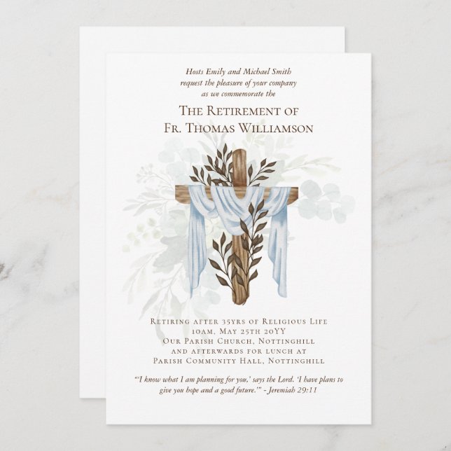 Prist Pastor Deacon Minister Pension Inbjudningsko (Fram/baksida)