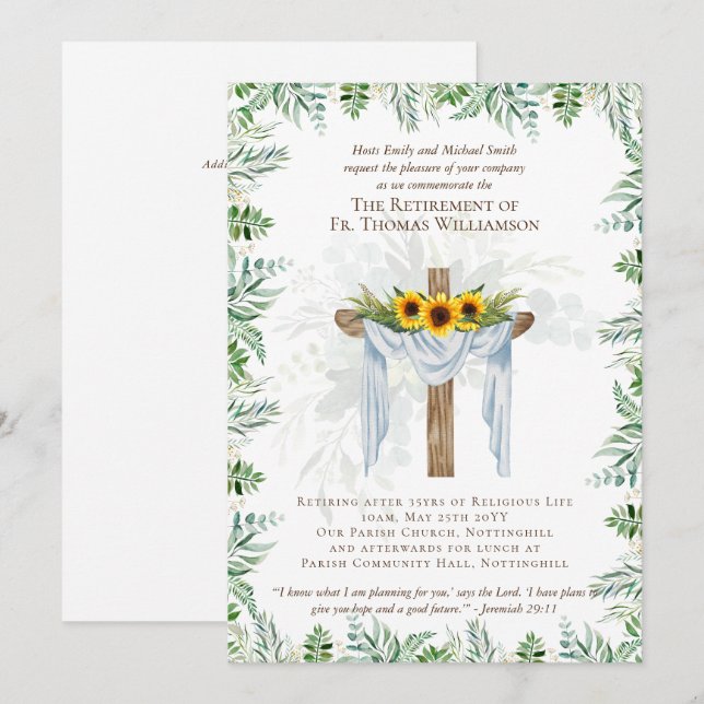 Prist Pastor Deacon Minister Pension Inbjudningsko (Fram/baksida)