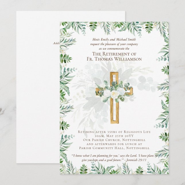 Prist Pastor Deacon Minister Pension Inbjudningsko (Fram/baksida)
