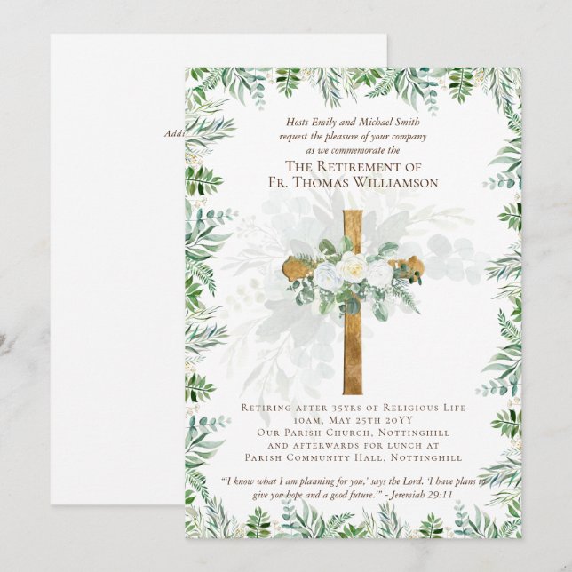 Prist Pastor Deacon Minister Pension Inbjudningsko (Fram/baksida)