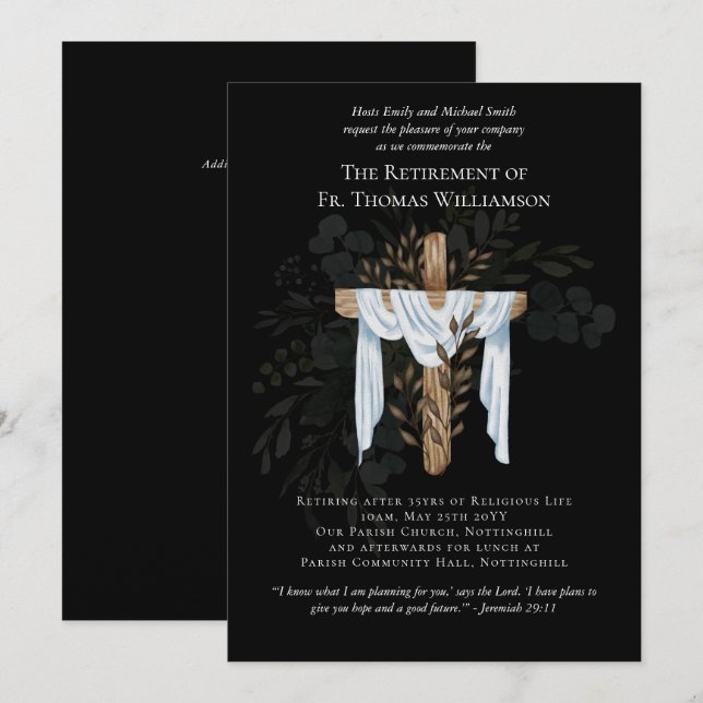 Prist Pastor Deacon Minister Pension Inbjudningsko (Fram/baksida)