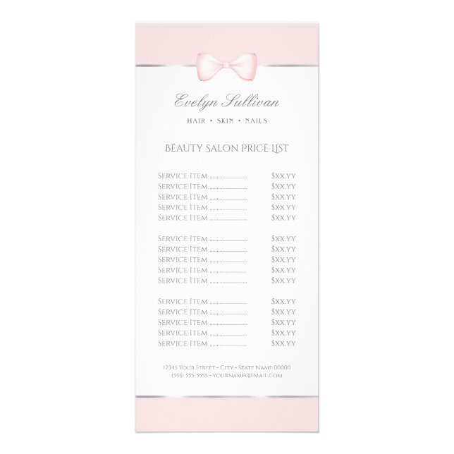 Prist rackkort för Coquette-rosa-butik Reklamkort (Framsidan)