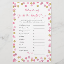 Prist spelkort för rosa och Guld Baby Shower Höger