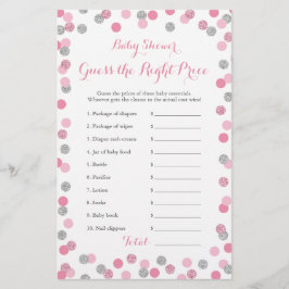 Prist spelkort för rosa och Silver Baby Shower Hög