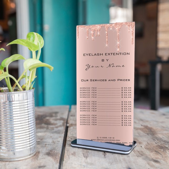 Prist strecktillägg för märkning SPARK Ro Reklamkort (Branding Price List Lashes Extension SPARK Rose Rack Card)