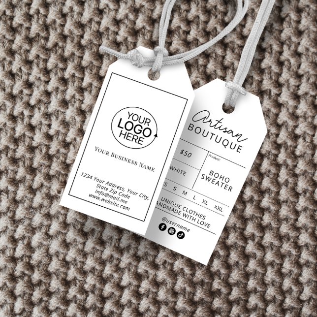 Prist uppehåll för minimal svart och vit Logotyp Presentetikett (Minimal Black and White Logo Clothing Price Hang Gift Tags)