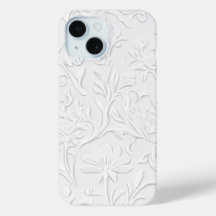 Pristine White Blommigt Embossed Phone Case