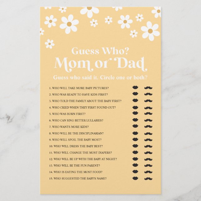 Prisvärd Baby Shower Gissa Vem Spel Flyer (Framsidan)