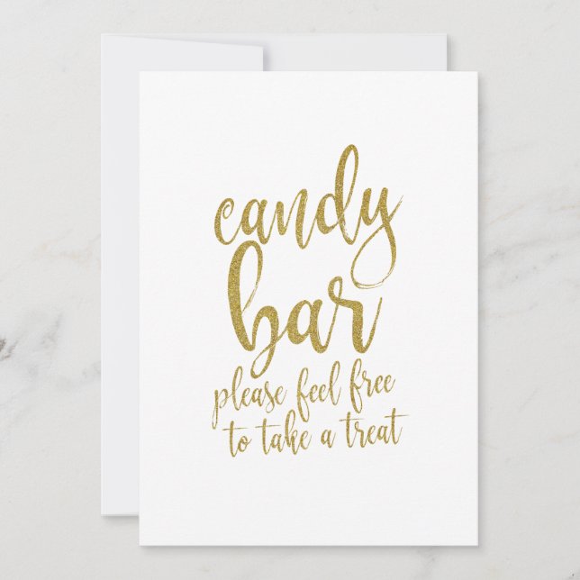 Prisvärd Bröllop-skylt för Candy Pub Guld Glitter Inbjudningar (Framsida)