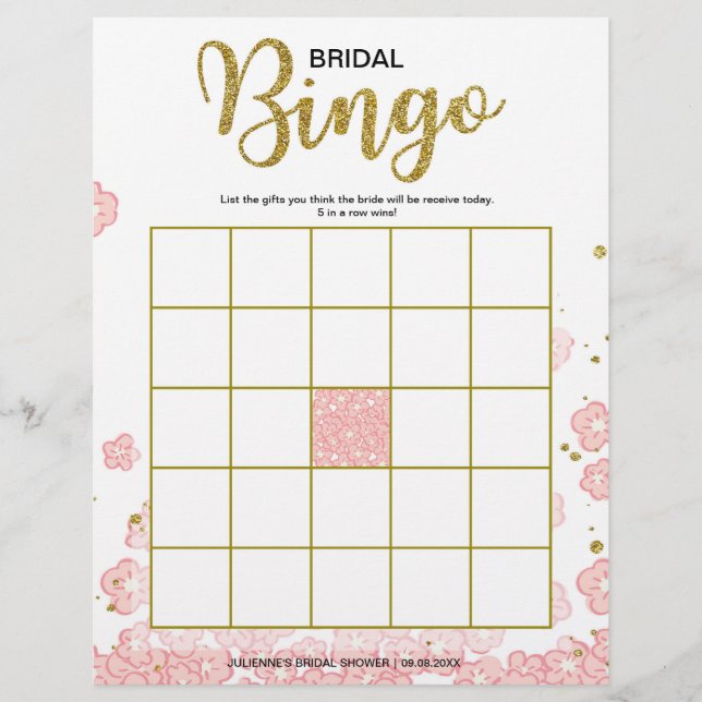 Prisvärd Möhippa Bingo | Rosa och guld Reklamblad (Framsidan)