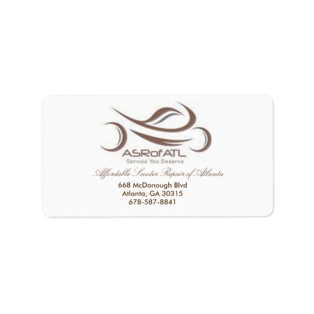 Prisvärd skoterreparation av Atlanta Adressetikett (Framsidan)