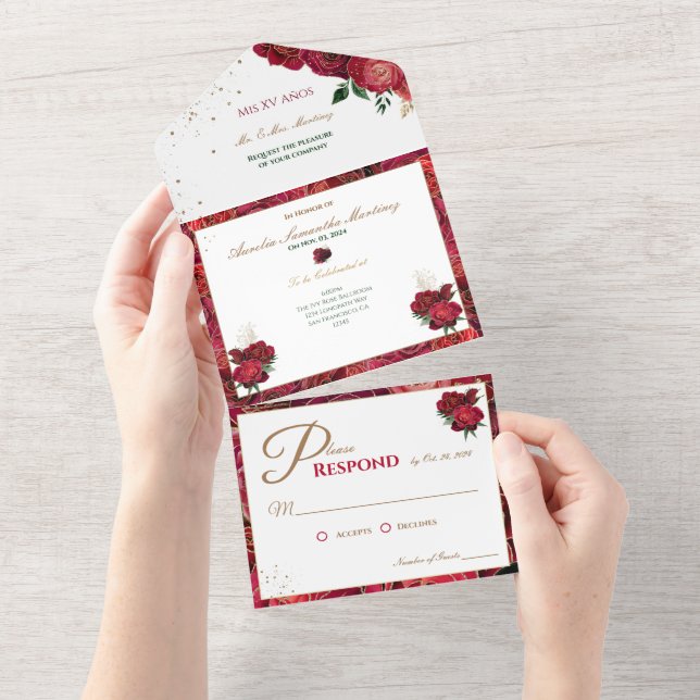Prisvärda Red and White Quinceañera-inbjudningar (Avrivbar del)