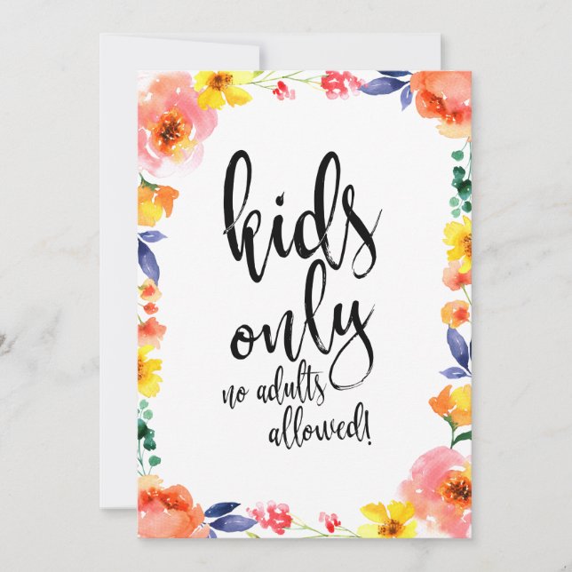 Prisvärt blommigt boho-bridbordsskylt för barn inbjudningar (Framsida)