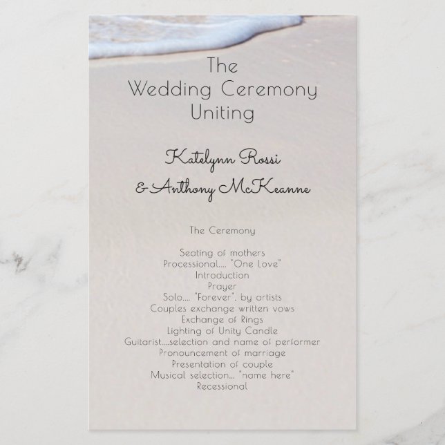 Prisvärt Bröllopsprogram för Beach Sand-Anpassning (Framsida)