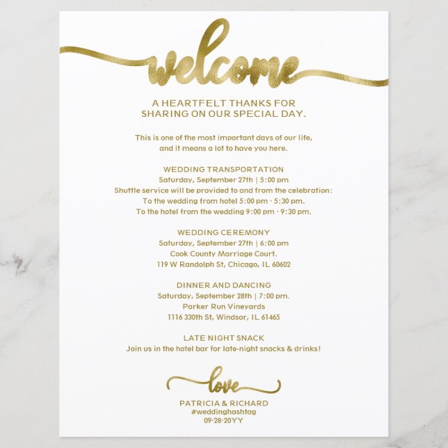 Prisvärt Chic Kalligrafi Bröllopsitinerary (Framsida)