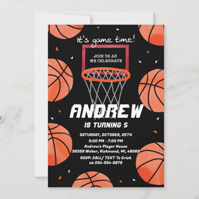 Privat basketboll, födelsedagsinbjudan - sport inbjudningar (Framsida)