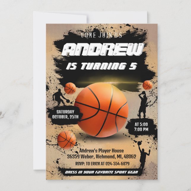 Privat basketboll, födelsedagsinbjudan - sport inbjudningar (Framsida)