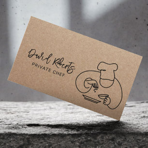 Privat Chef Minimalist Line Art Rustic Kraft Visitkort