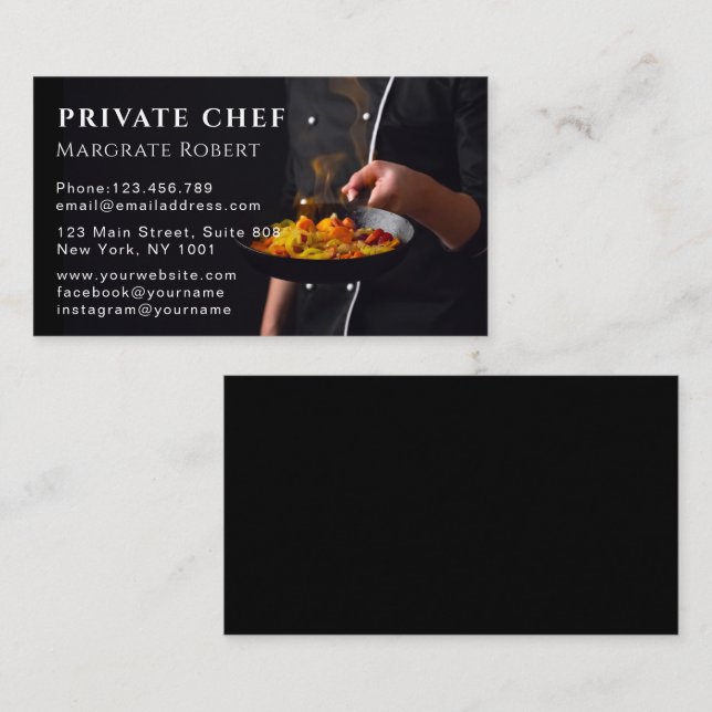 Privat Chef Restaurant Chalk Black Visitkort (Fram/baksida)