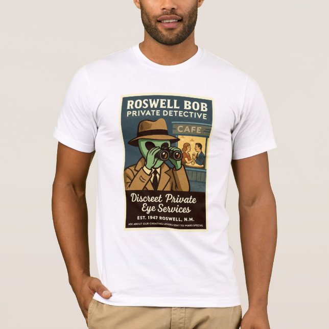 Privat detektiv Roswell Utomjordingars Retro 1950 T Shirt (Framsida)