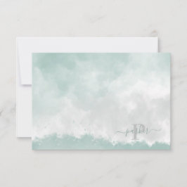 Privat Grönt Vattenfärg Inledande Namn Monogram Tack Kort