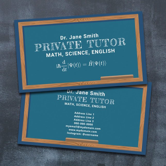 Privat lärare för kartläggning och ekvation visitkort (Chalkboard & Equation Private Tutor Business Card)