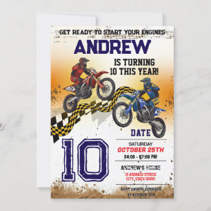 Privat Motocross Dirt Motorcykel Party Birthday Inbjudningar